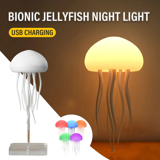 Modern Jellyfish Table Lamp Cartoon Dancing Jellyfish Bedside Lamp Adjustable Color LED Night Light Birthday Gift for Kids New